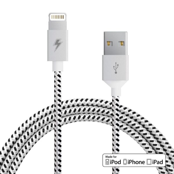 Black and White Lightning Cable (5 ft / 1.5m longitud)